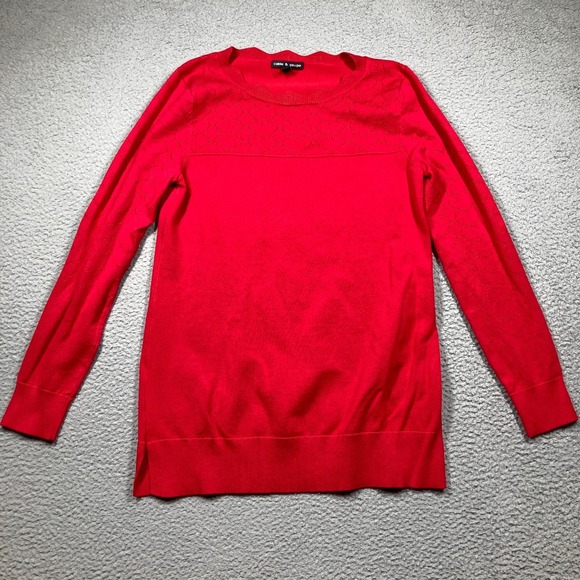 Cable & Gauge Sweaters - Cable & Gauge Sweater Women's Medium Red Hearts Long Sleeve Pullover Lightweight